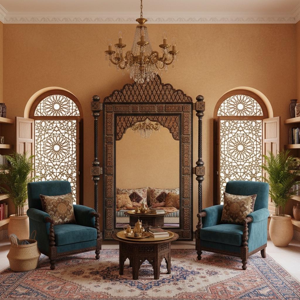 Giant Moroccan Mirror: Vintage Inlay, Camel Bone, Handmade