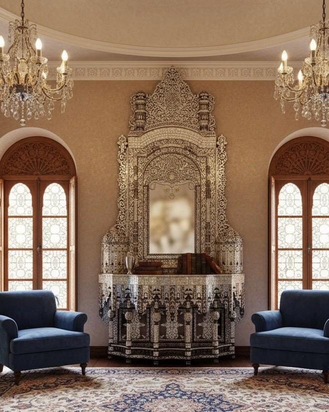 Middle Eastern Mother of Pearl Inlay Console Table with Mirror