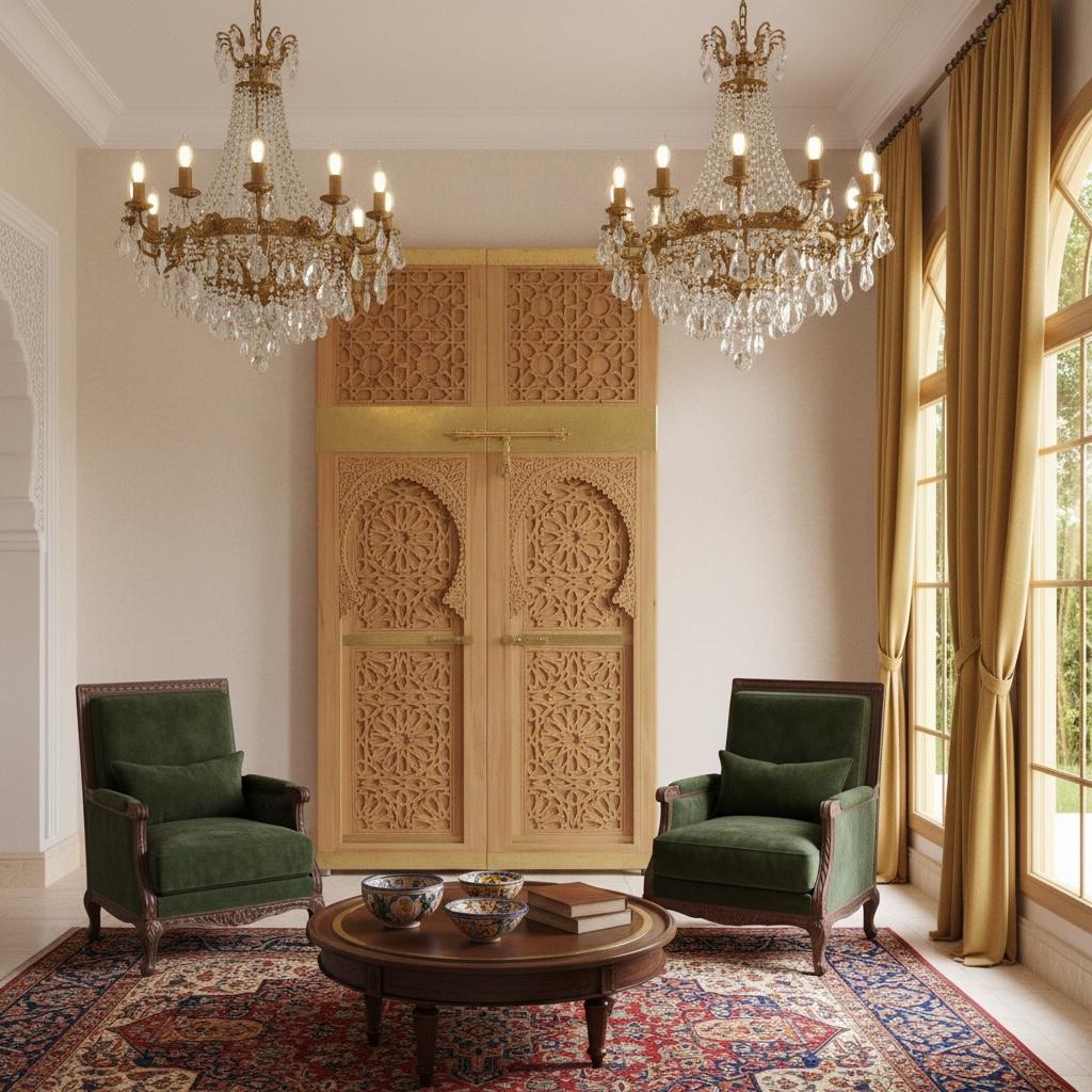 Handmade Moroccan Carved Cedar Double Door, Moorish Artwork (116x64.5)