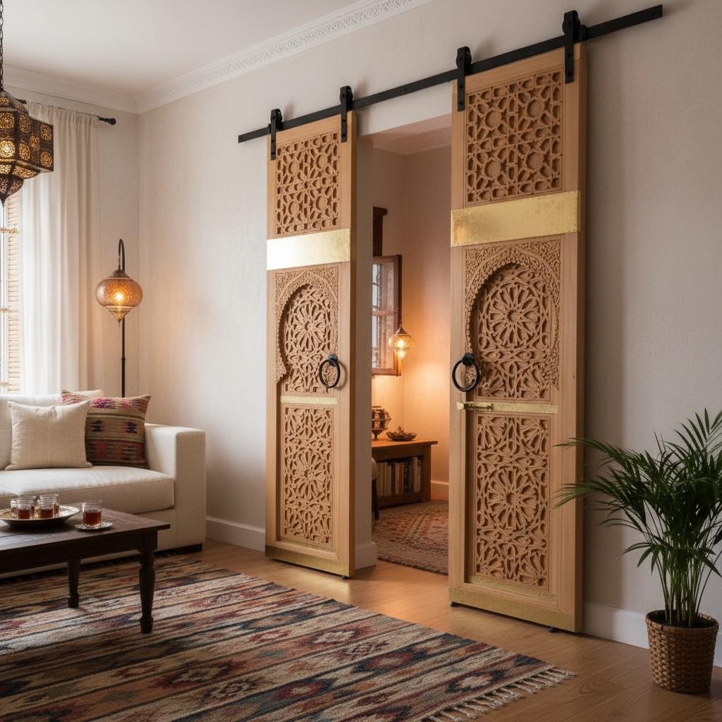 Handmade Moroccan Carved Cedar Double Door, Moorish Artwork (116x64.5)