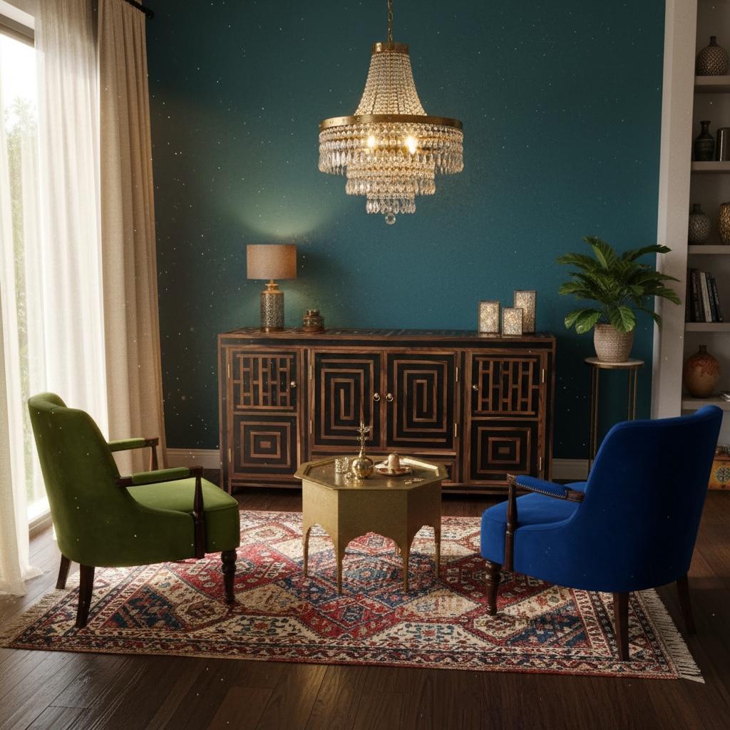 Mid-century French regency Credenza: Wood Resin Inlay, Unique cabinet