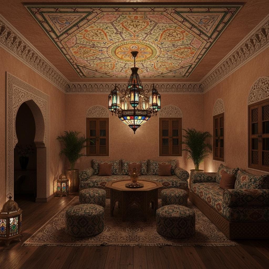 Hand-Painted Moroccan Wooden Ceiling Panel, Moorish Architectural Decor (80x80)