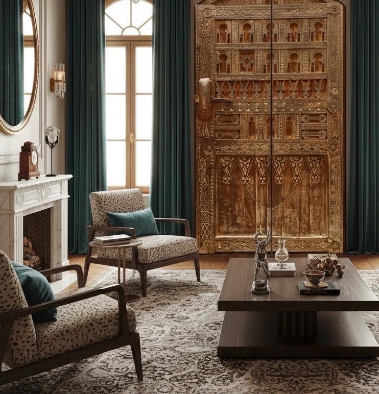 Authentic Moroccan Carved Wood Door – Traditional Berber African wall art decor