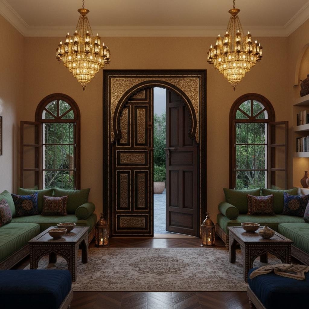 Vintage Middle Eastern Door: Camel Bone & Silver Inlaid Cedar, Palace Style