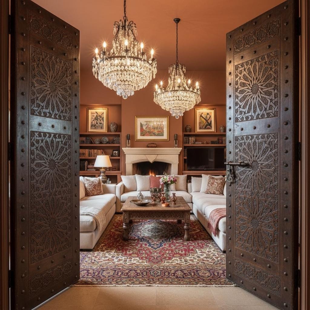 Handmade Carved Brass Moroccan Door: Royal Palace Double Door (98” x 56”)