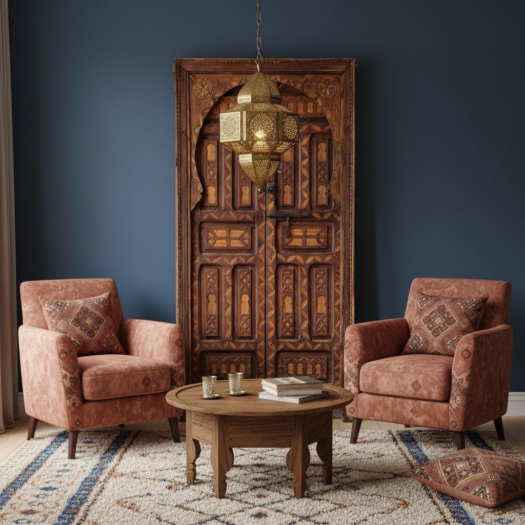 Carved Cedar Double Door: Vintage African Berber door