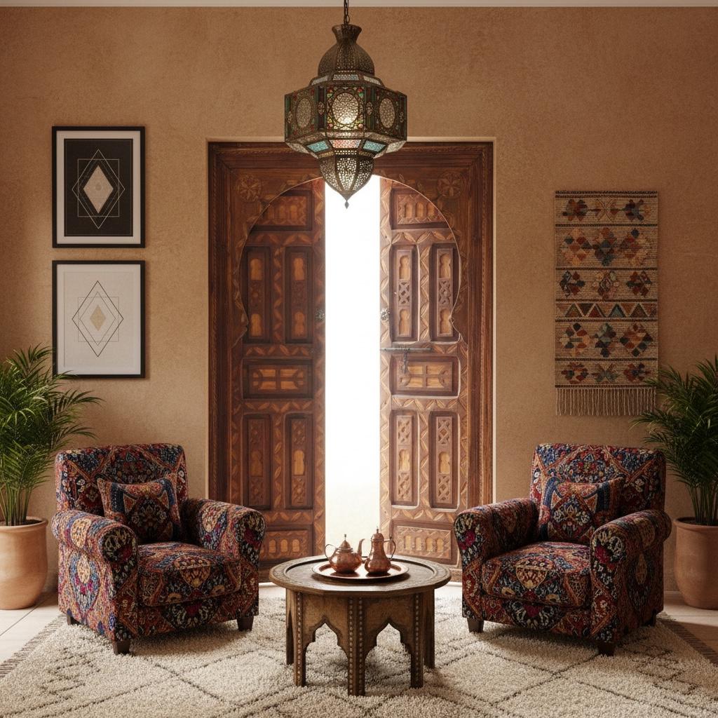 Carved Cedar Double Door: Vintage African Berber door