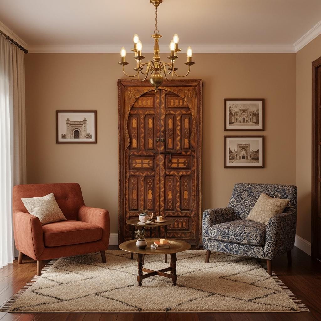 Carved Cedar Double Door: Vintage African Berber door