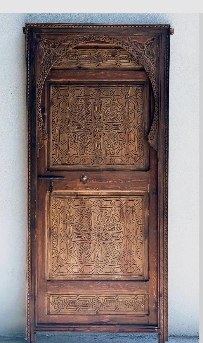 Hand Carved Cedar Moroccan Door, Moorish Palace Style (80x37)