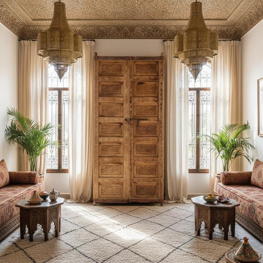 Vintage Arabic Calligraphy Carved Cedar Double Door: Moroccan Home Decor