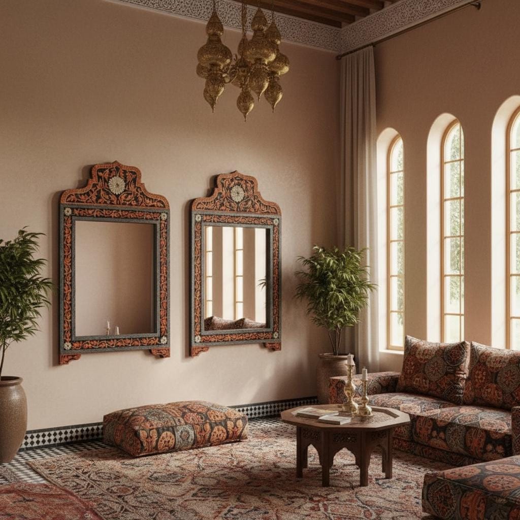 Handmade Moroccan Camel Bone Inlay Mirror - Moorish Arches Decor