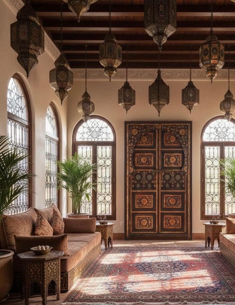Antique Moroccan Inlay Bone Double Door, Palace Decor