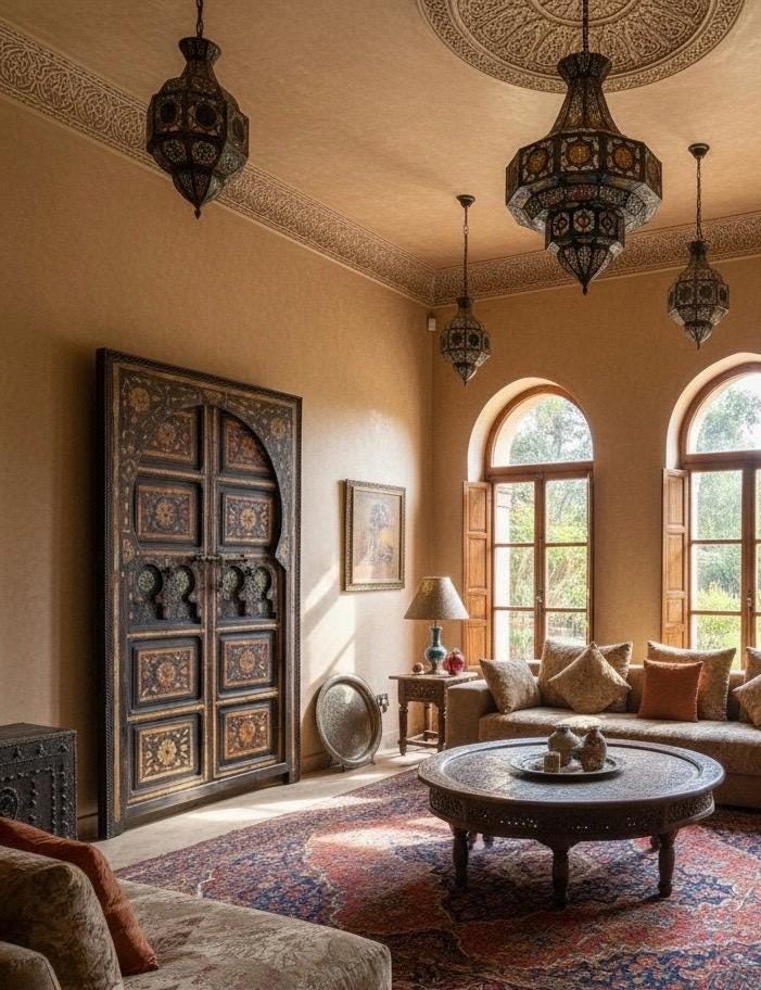 Antique Moroccan Inlay Bone Double Door, Palace Decor