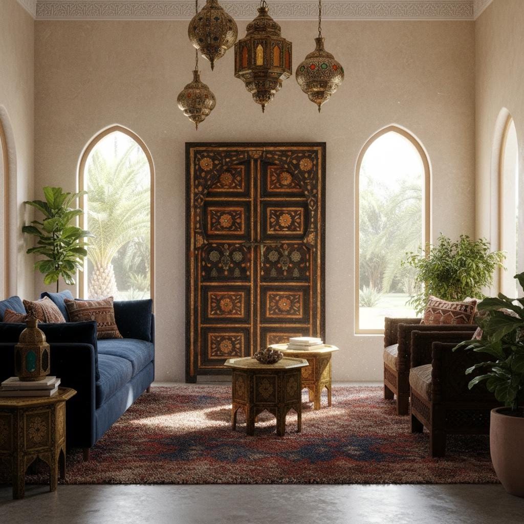 Antique Moroccan Inlay Bone Double Door, Palace Decor
