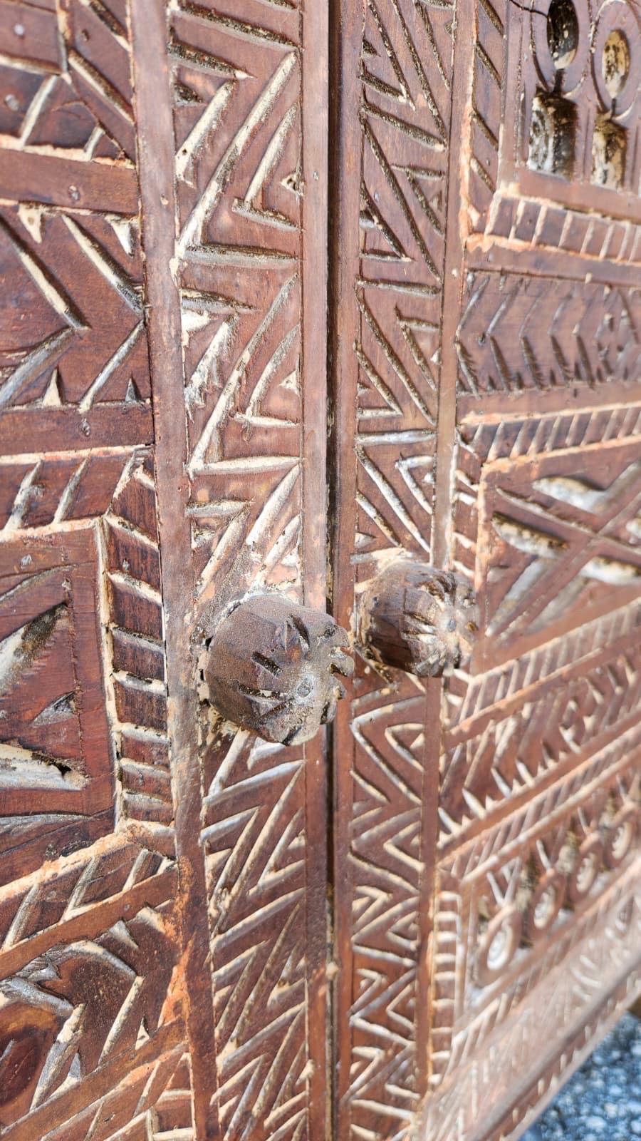 Handmade Moroccan Armoire: Carved Wooden Cabinet, Tribal Ethnic Design, Solid Wood Furniture