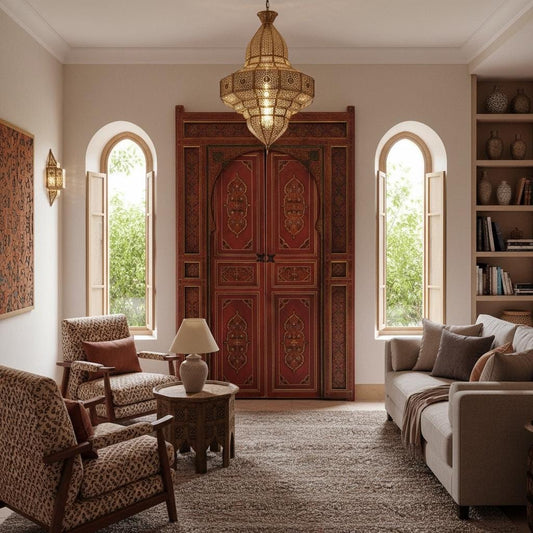 Handmade Vintage Moroccan Painted Double Door, Door Decor