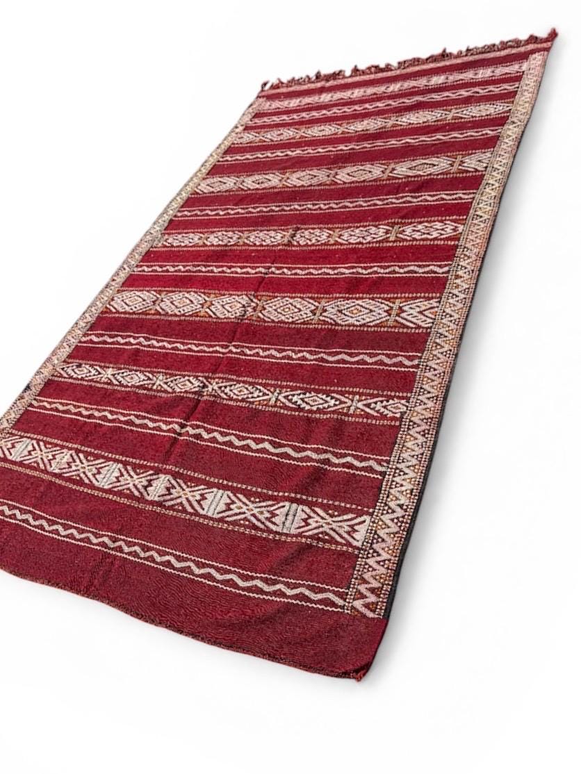 Vintage Berber Kilim Rug , large Handwoven Moroccan Carpet 124” x 66”