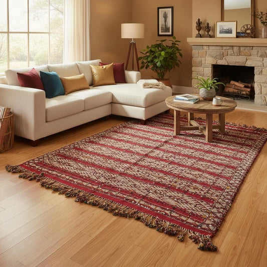 Vintage Dark Red mozona Moroccan Kilim Rug (65x39), wall decor Handwoven Berber Wool Carpet