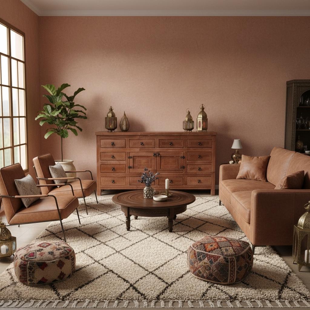 Eclectic handmade stitched moroccan leather cabinet with drawers: unique furniture decor