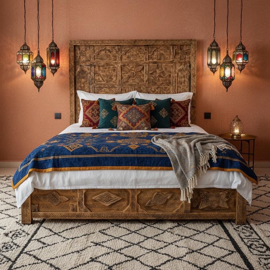 Vintage Hand Carved Touareg Bed: Moroccan Berber Nomad Furniture
