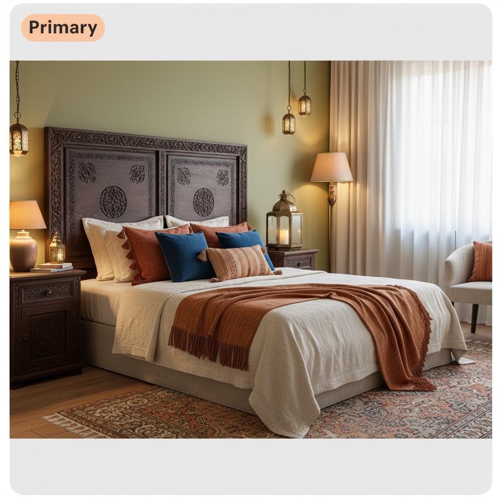 Handmade Carved Cedar Headboard - Vintage Moroccan Moorish Bed (67x51)