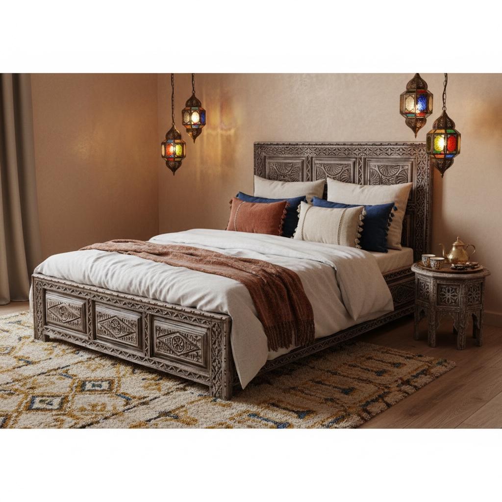 Hand Carved Moroccan Berber Bed - African Touareg Headboard