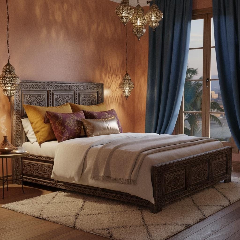 Hand Carved Moroccan Berber Bed - African Touareg Headboard