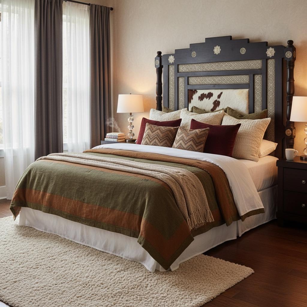 Handmade Moroccan Cowhide Headboard Bed: Rustic Berber Decor (82”x88”)