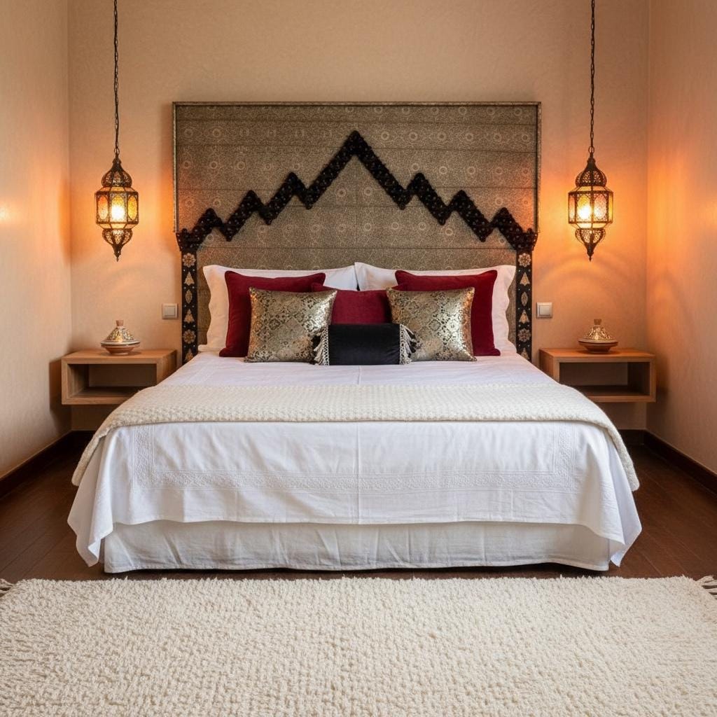 Handmade Moroccan Silver Metal Headboard Bed