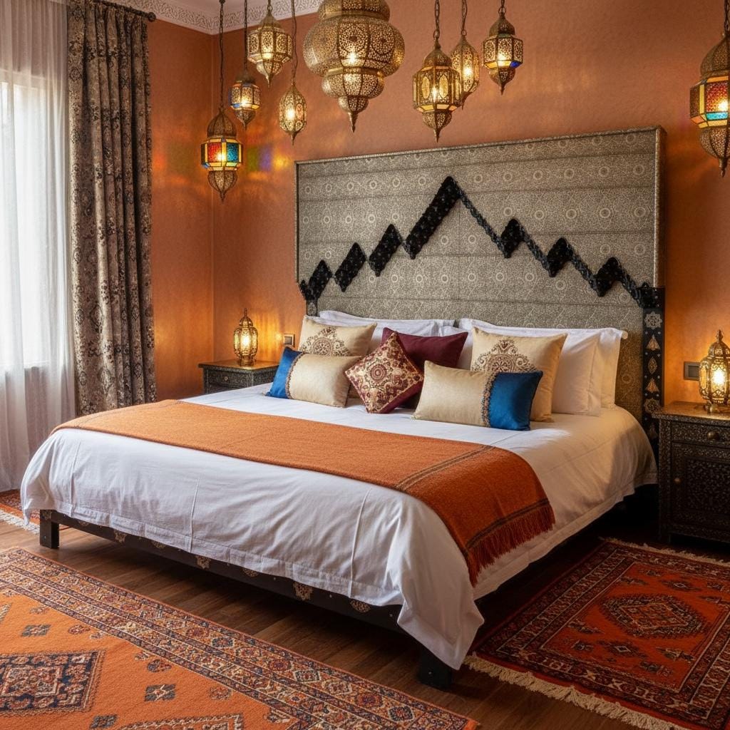 Handmade Moroccan Silver Metal Headboard Bed