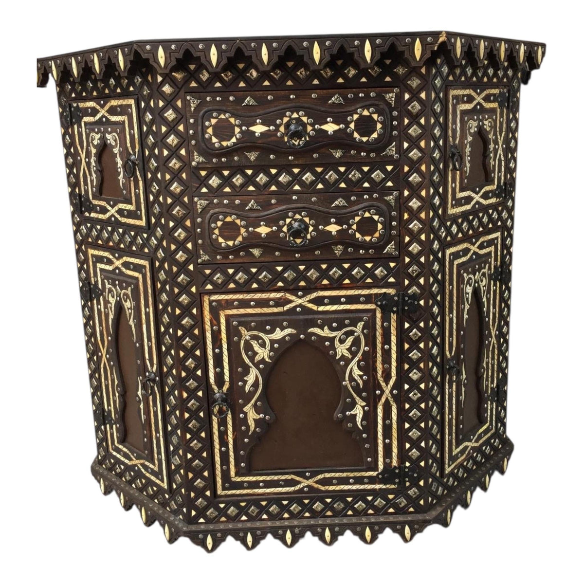 Vintage Moroccan touareg Cabinet: Bone Inlay Buffet Furniture
