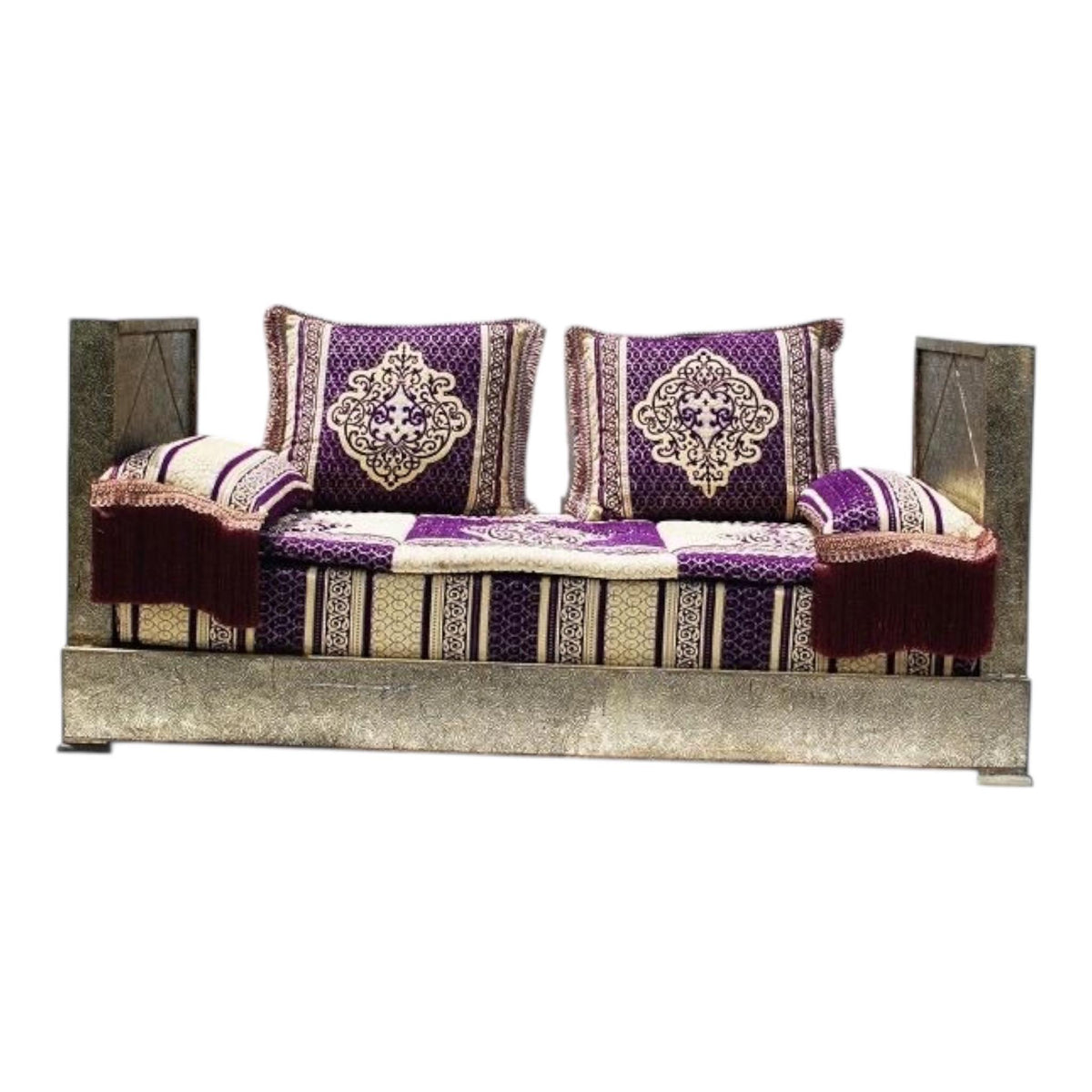 Moroccan Daybed Sofa: Handmade Silver Metal Bench with cushions