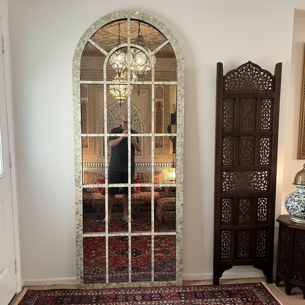 Capiz shell mirror: large arched mirror home decor add
