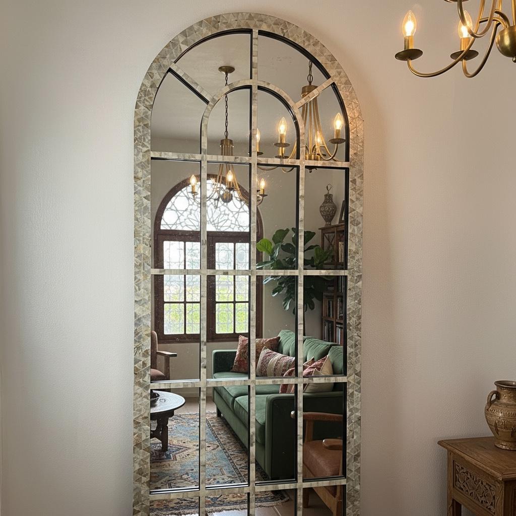 Capiz shell mirror: large arched mirror home decor add