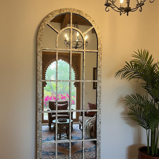 Capiz shell mirror: large arched mirror home decor add