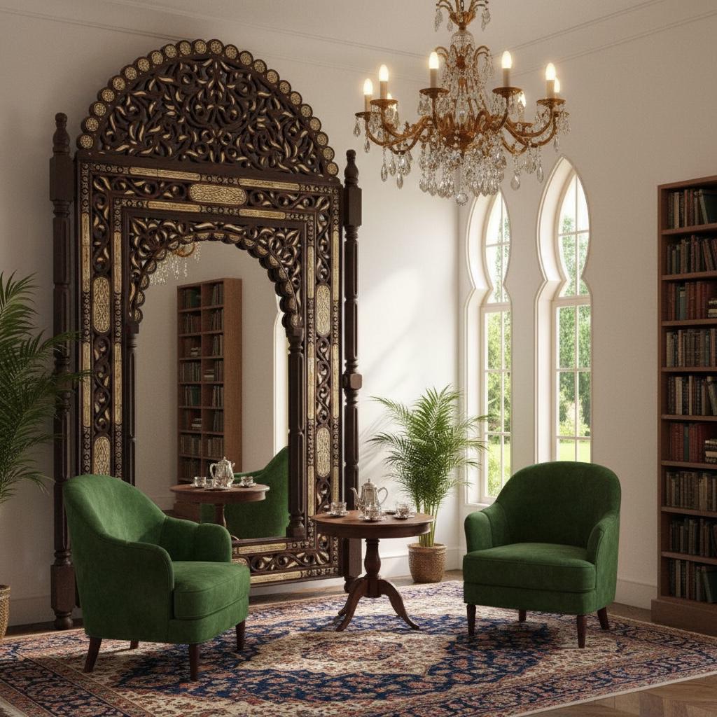 Handmade Moroccan Inlay Camel Bone Mirror, Moorish Design