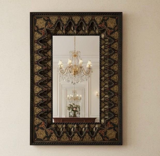 Large Exquisite Moroccan Mirror: Camel Bone, Silver, Handmade