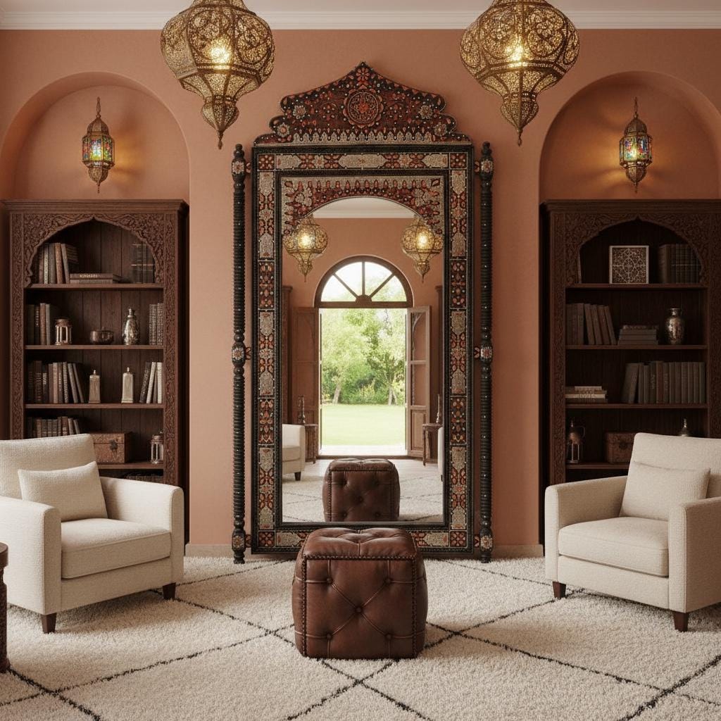 Vintage Moroccan Mirror: Giant Sultan Style, Camel Bone Inlay