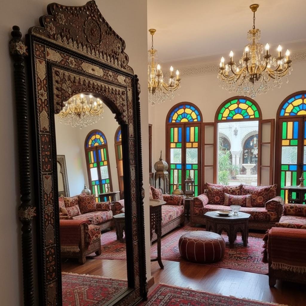 Vintage Moroccan Mirror: Giant Sultan Style, Camel Bone Inlay
