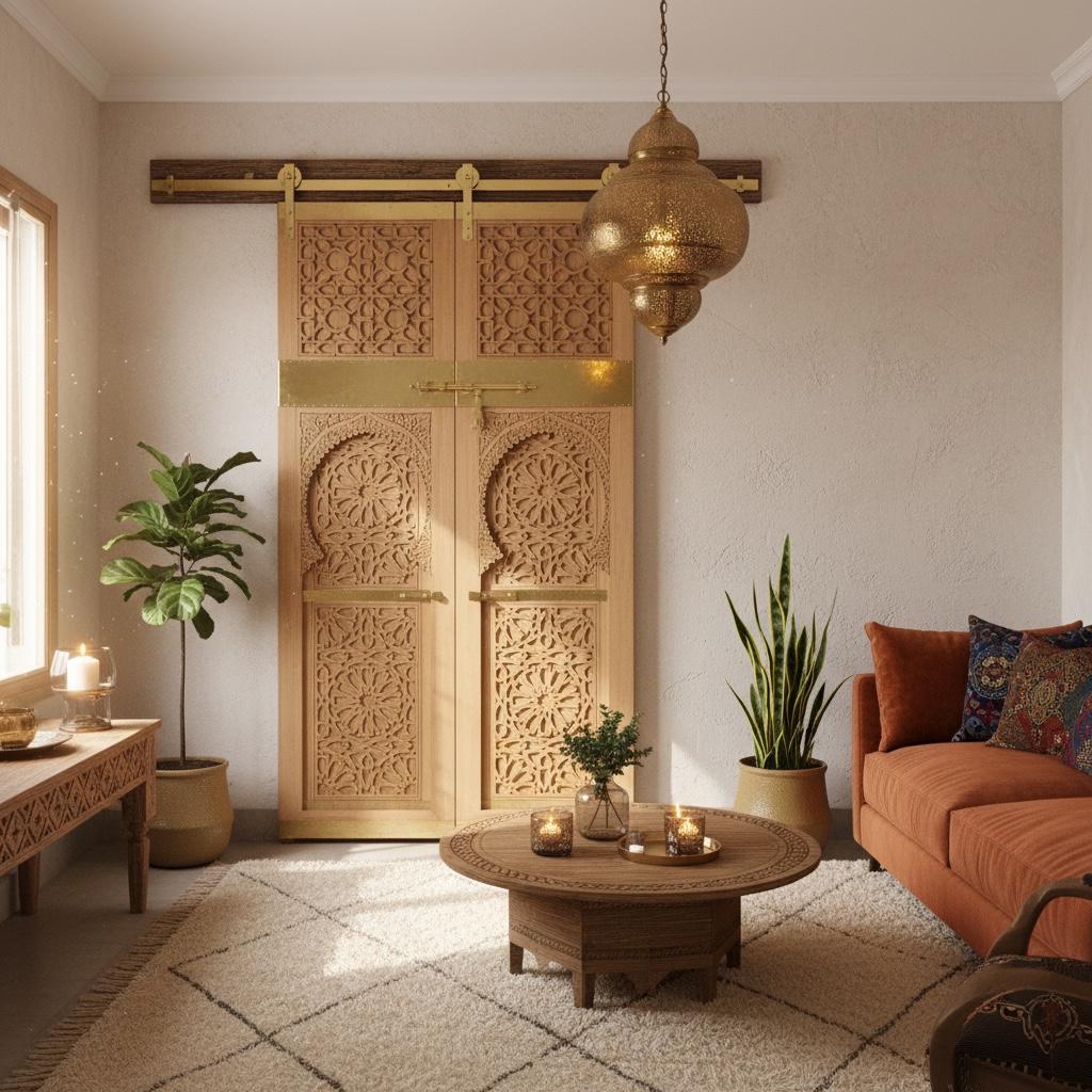 Handmade Moroccan Carved Cedar Double Door, Moorish Artwork (116x64.5)
