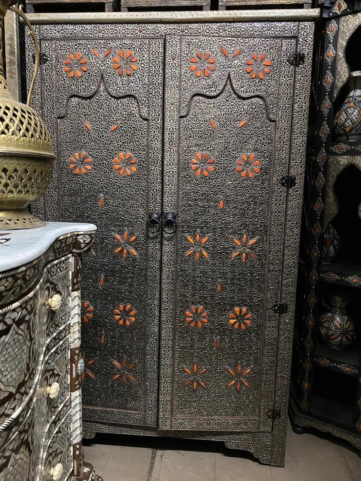 Eclectic silver metal armoire: Moroccan Furniture decor