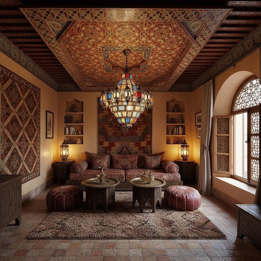 Vintage Hand-Painted Moroccan Wooden Ceiling Panel, Geometric Star Medallion (78x78)