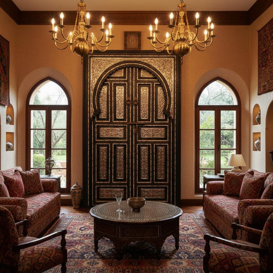 Vintage Middle Eastern Door: Camel Bone & Silver Inlaid Cedar, Palace Style