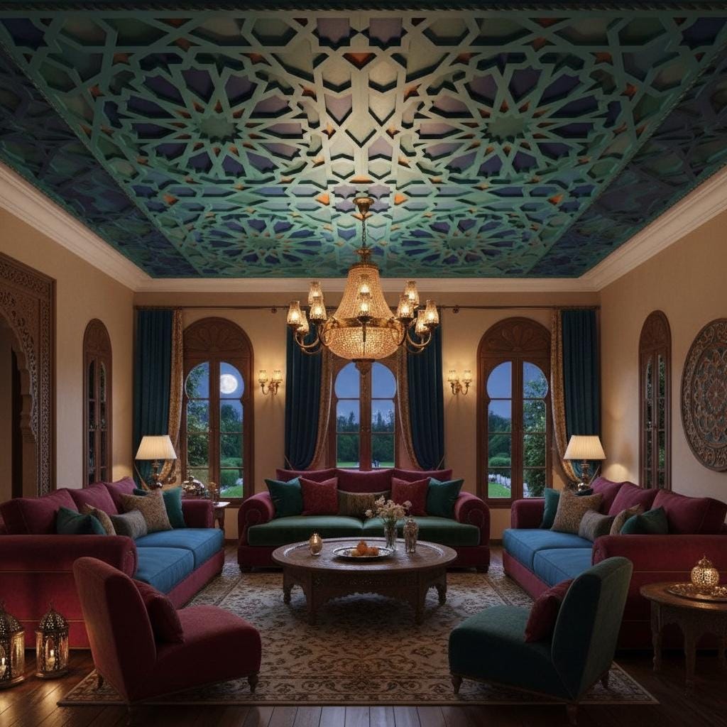 Hand-Painted Moroccan Wooden Ceiling Panel, Geometric artwork