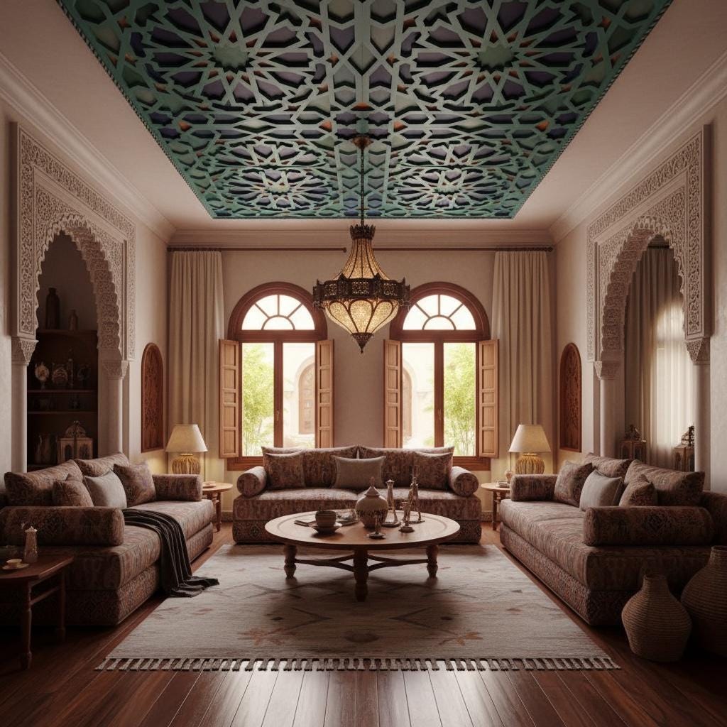 Hand-Painted Moroccan Wooden Ceiling Panel, Geometric artwork
