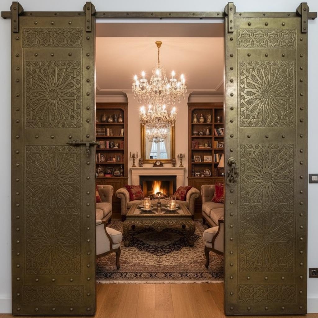 Handmade Carved Brass Moroccan Door: Royal Palace Double Door (98” x 56”)