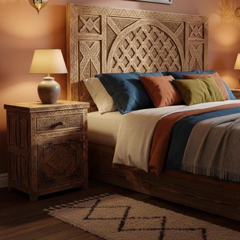 Two African hand carved nightstands moroccan bedroom furniture