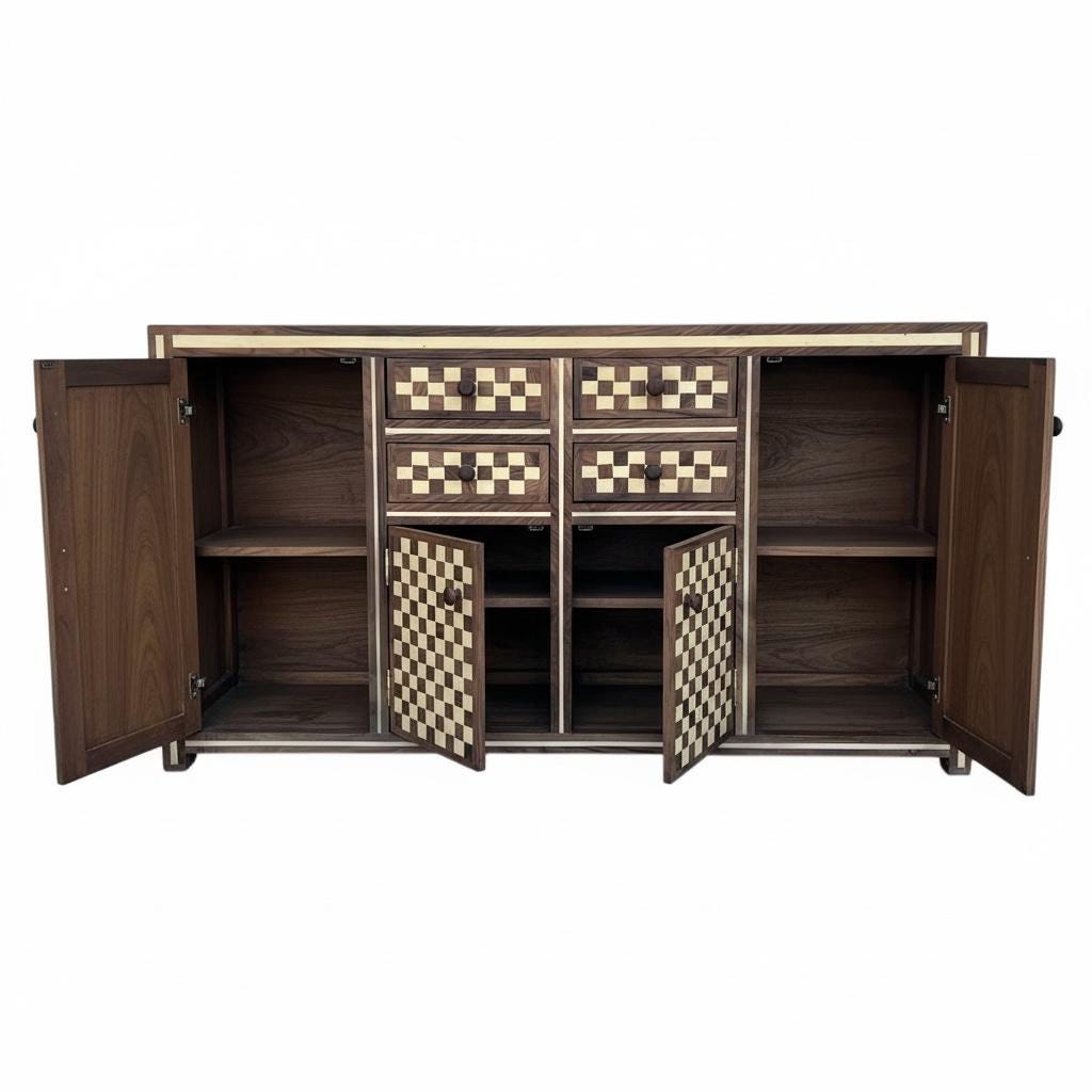 A unique walnut Wood resin Inlay Cabinet: Moroccan home decor