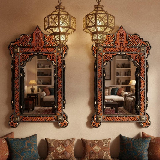 Handmade Moroccan Bone Inlay Mirror, Moorish Design (39” x 21”)