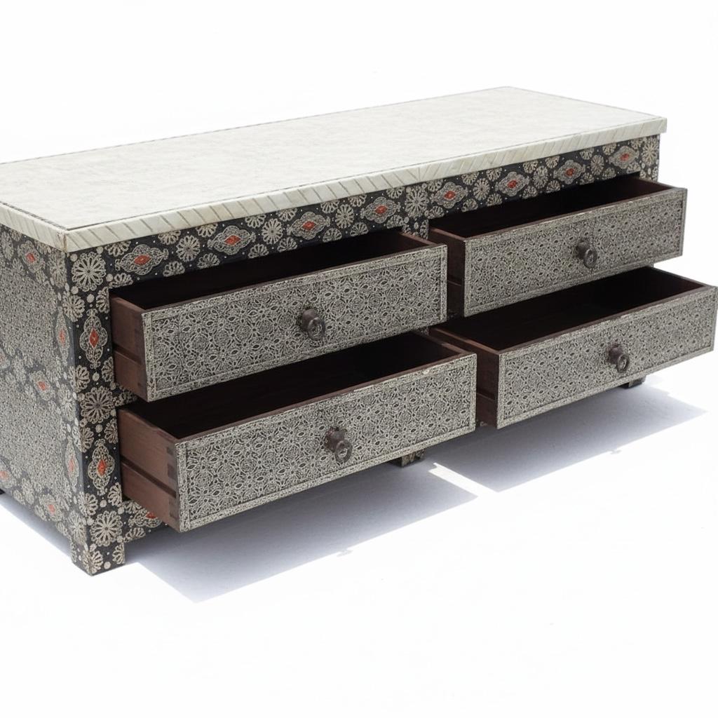 Handmade Moroccan Silver Metal Cabinet: Bedroom Living Room Buffet